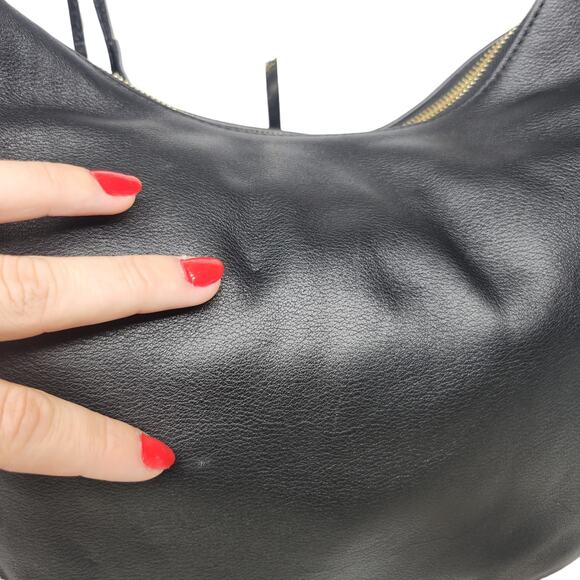 Michael Kors Handbag Purse Black Leather Gold Tassel Fringe Crescent Shoulder - Picture 10 of 13